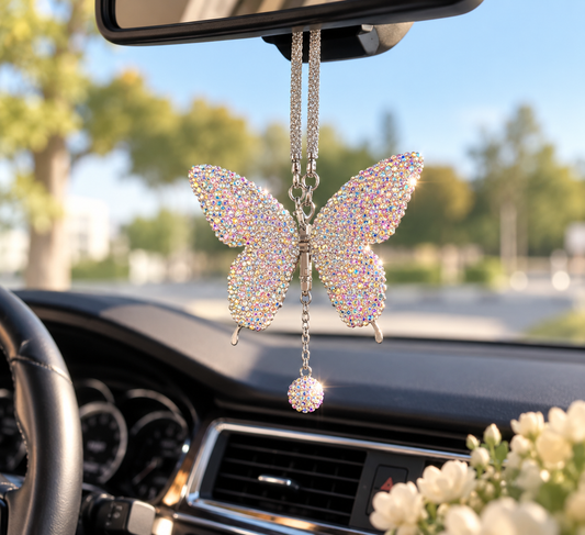 Rhinestone Butterfly Car Rearview Mirror Charm