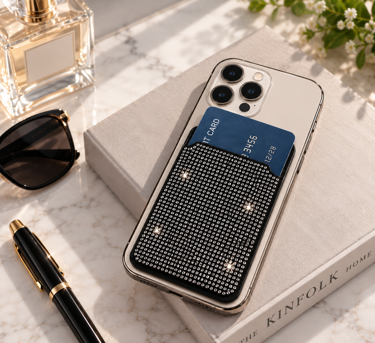 Rhinestone Phone Card Holder Wallet
